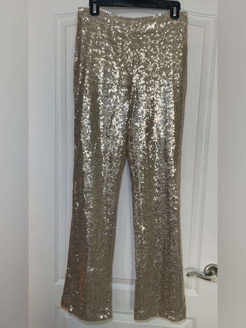 Badgley Mischka Gold Sequin Flare Pants sz 6